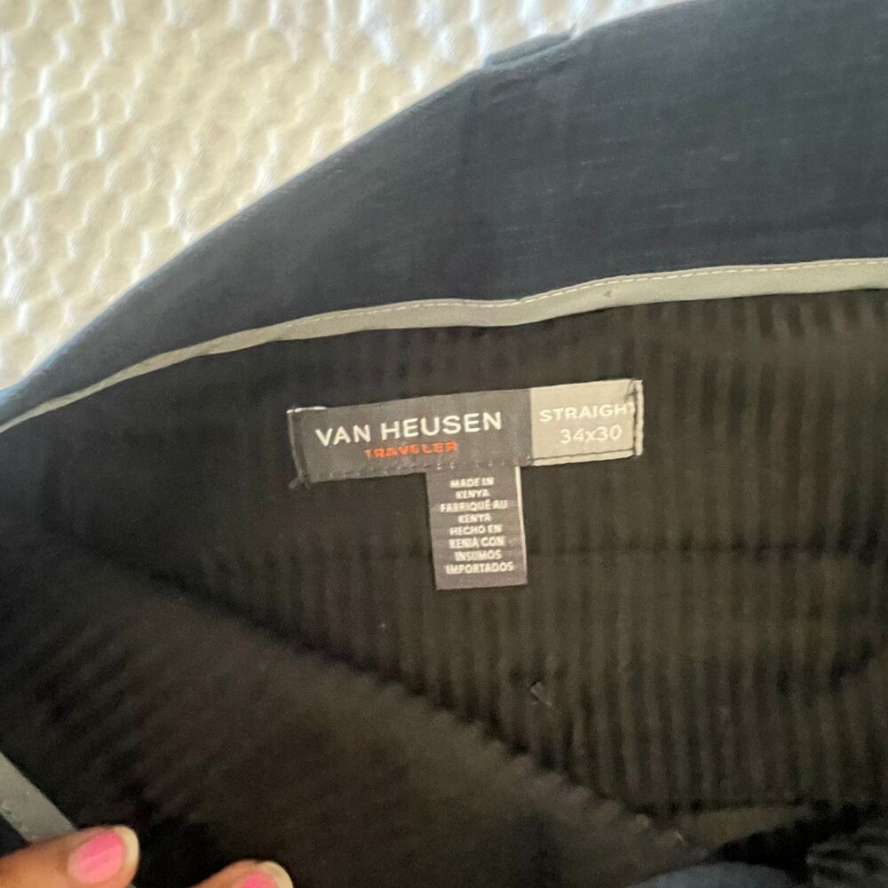 Van Heusen Traveler Men's Blue Dress Flat Front Straight Trousers Pant Size 34 - Picture 5 of 10
